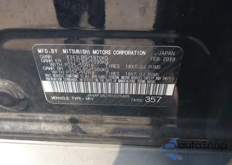 2019 Mitsubishi Outlander Sport 2.0 Le z USA, uszkodzony, nr VIN JA4AP3AU7KU025485